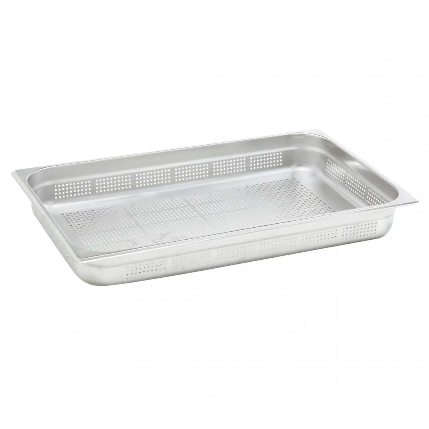 Recipiente perforado GN 1/1 de acero inoxidable. Tamaño 32,5 x 53 cm Profundidad 2 cm Capacidad 2,7 L(Pack de 6 unidades)