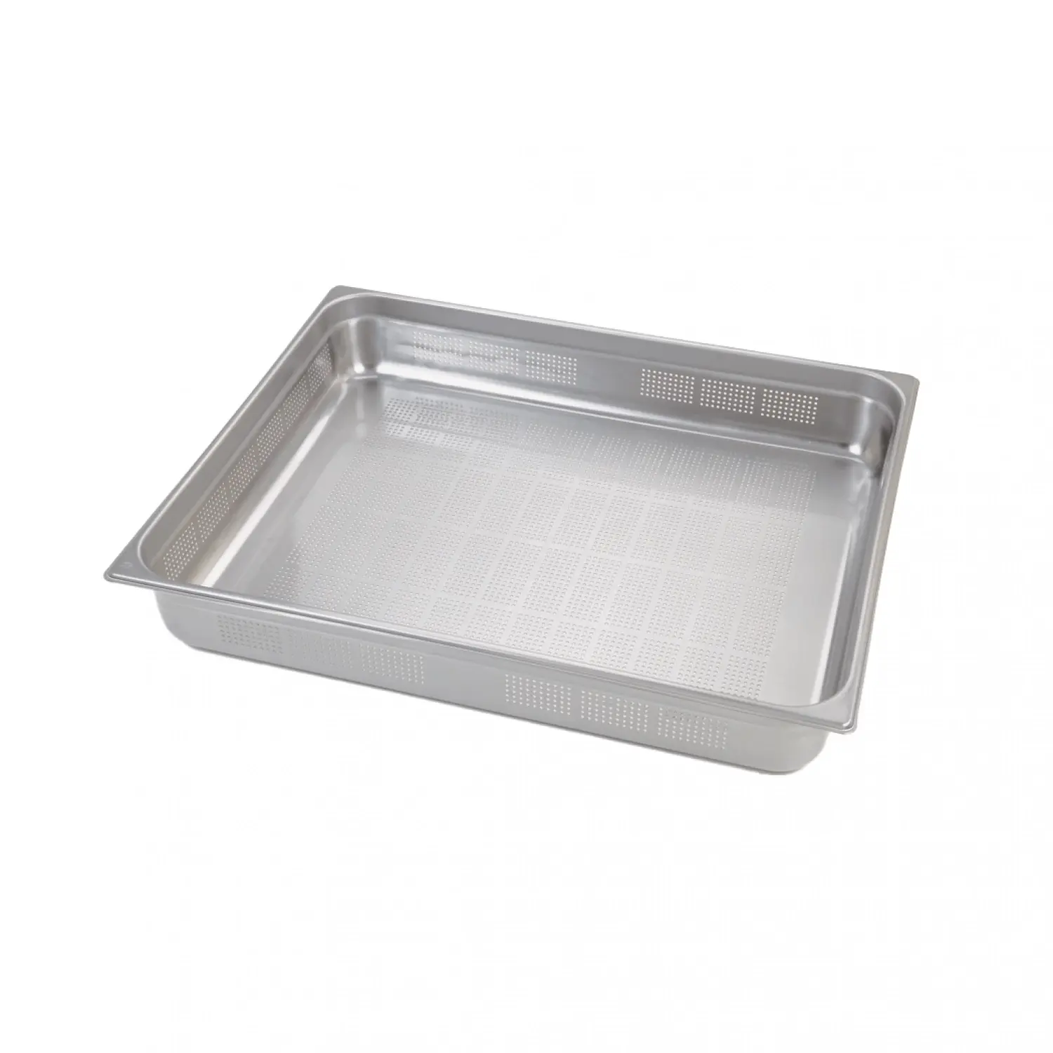 Recipiente perforado GN 2/1 de acero inoxidable. Tamaño 53 x 65 cm Profundidad 15 cm Capacidad 44,2 L(Pack de 6 unidades)