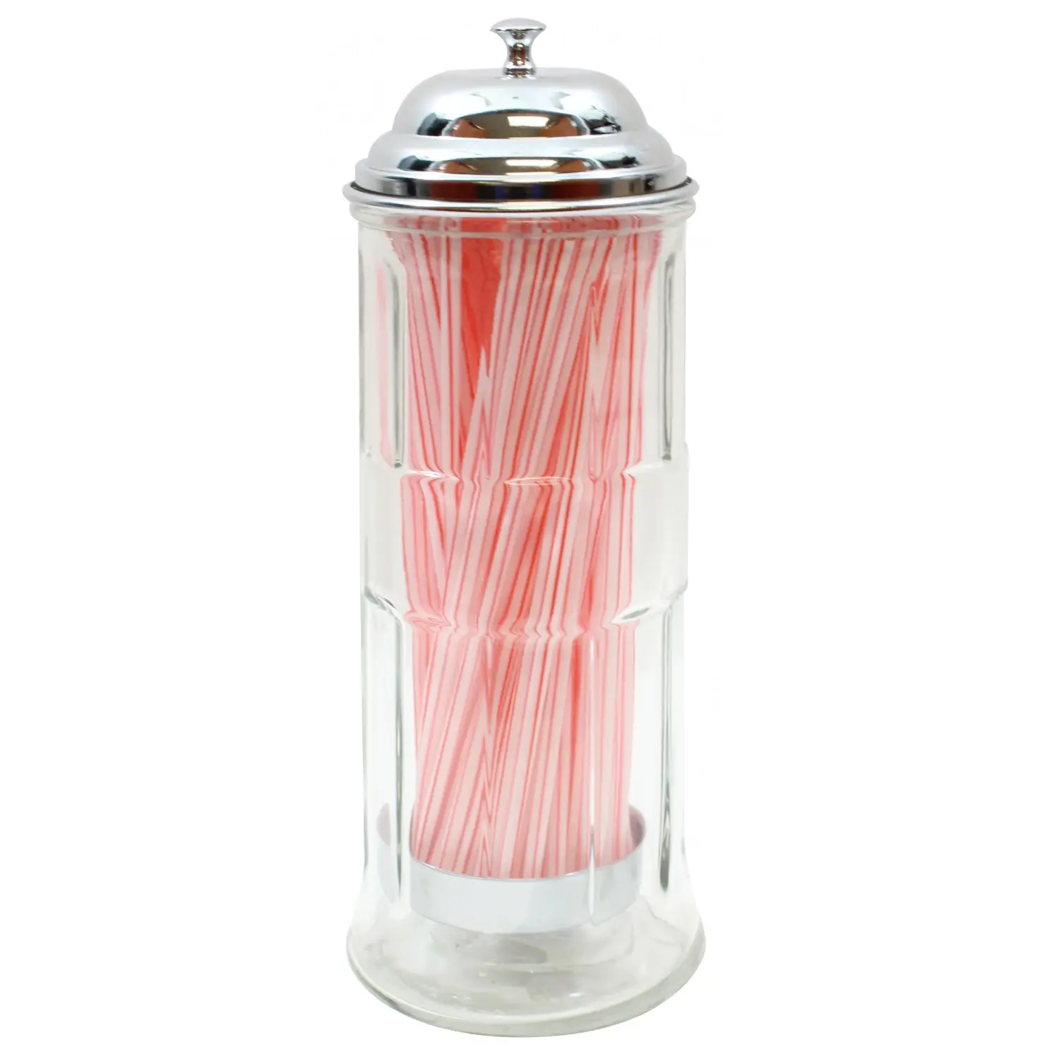 Dispensadores de pajitas de vidrio con tapa cromada Transparente