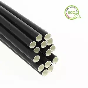 100 unidades. Palhinha de papel biodegradável preta para coquetel (12cm 0,6Ø) | Ref: PAJ011