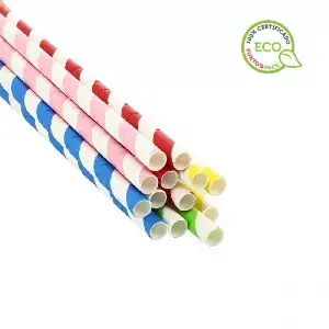100 unidades de canudos de papel flexíveis coloridos (20cm 0.6Ø) | Ref: PAJ014
