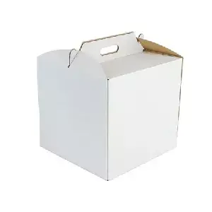 Cutie de tort cu maner, 32x32x30 cm, alb si maro