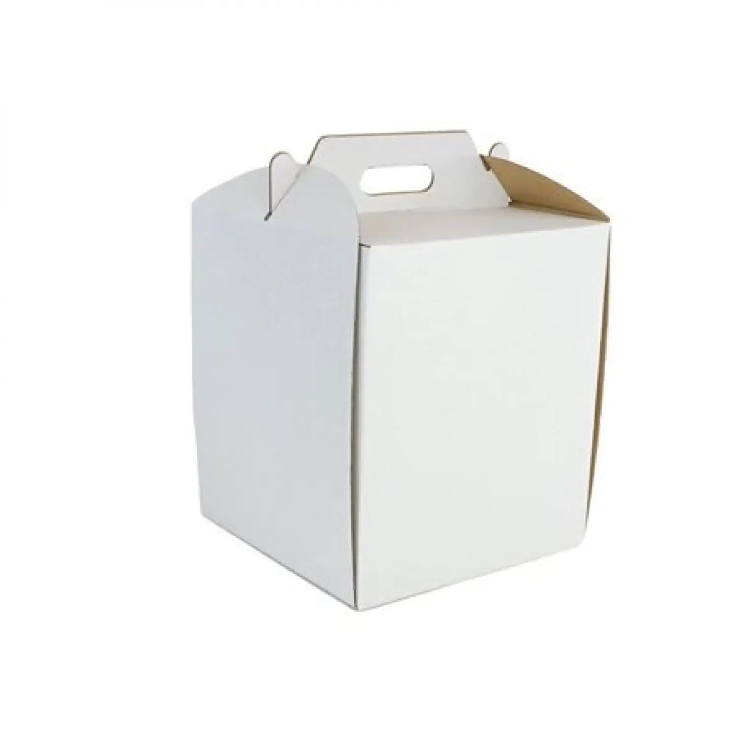 Cutie de tort cu maner, 26x26x30 cm, alb si maro