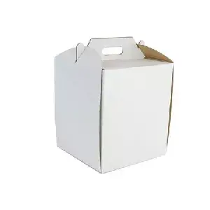 Cutie de tort cu maner, 26x26x30 cm, alb si maro