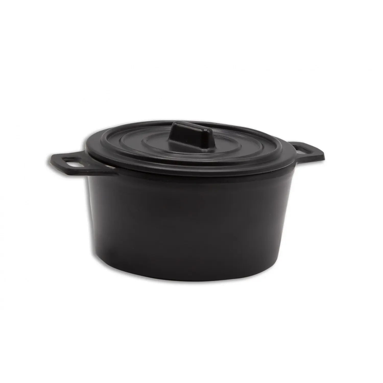Cocotte redonda pequeña 10 cm de Ø x 6 cm de alto (14,5 cm con asas) Negro mate (Pack de 12 unidades)