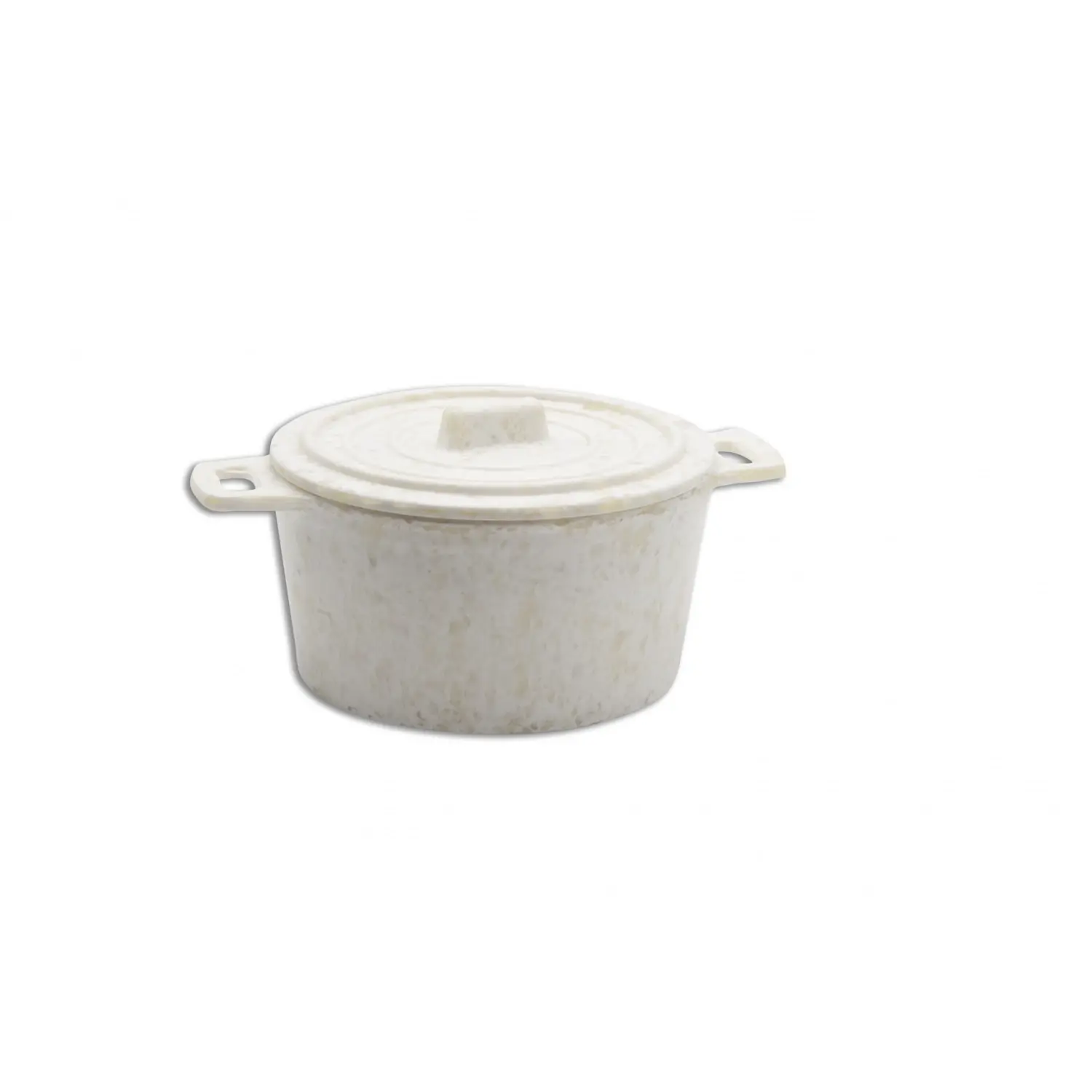 Cocotte redonda pequeña 10 cm de Ø x 6 cm de alto (14,5 cm con asas) Blanco mármol (Pack de 12 unidades)