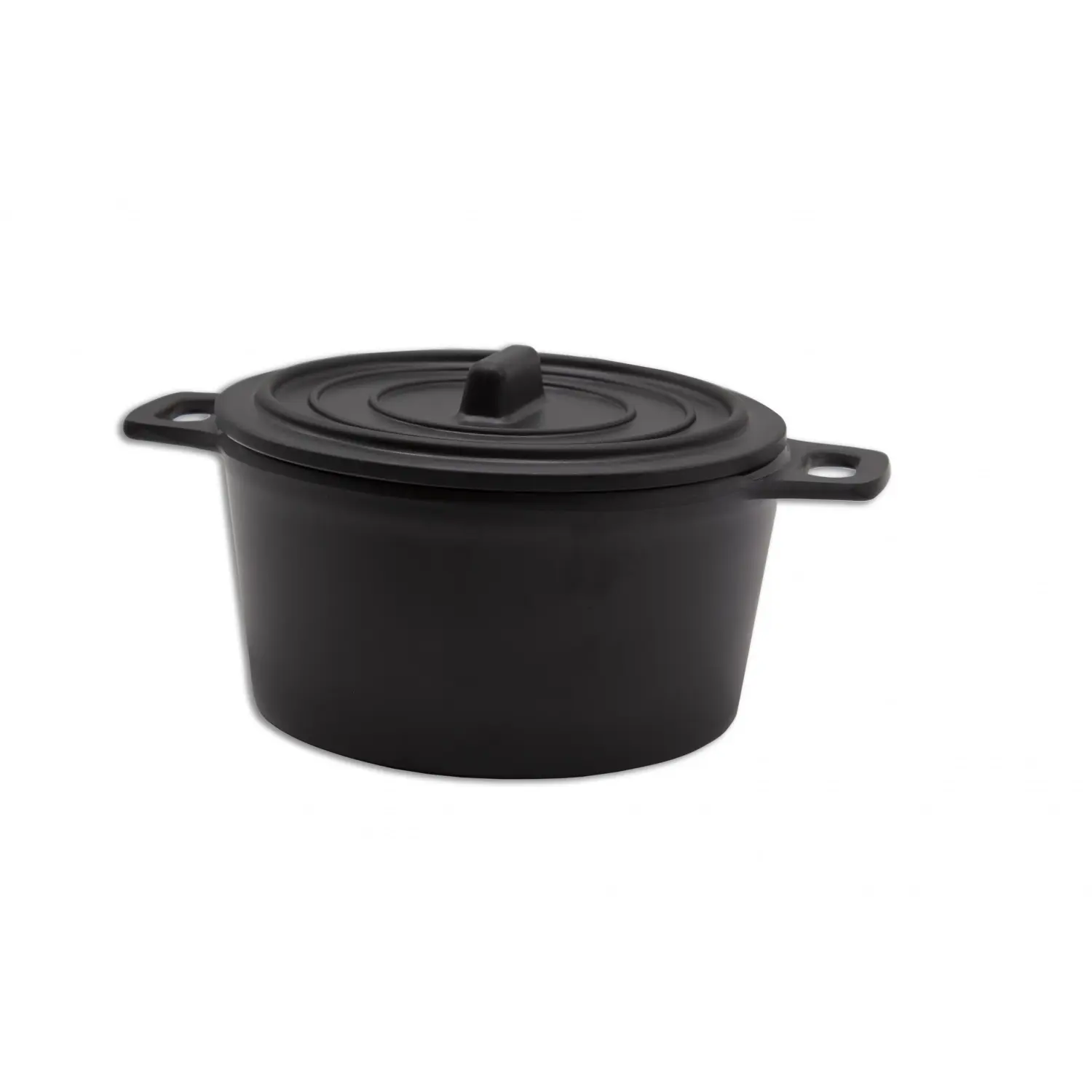 Cocotte redonda grande 15 cm de Ø x 8,5 cm de alto (21 cm con asas) Negro mate (Pack de 12 unidades)