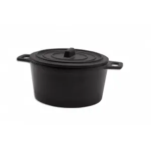 Cocotte redonda grande 15 cm de Ø x 8,5 cm de alto (21 cm con asas) Negro mate (Pack de 12 unidades)