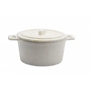 Cocotte redonda grande 15 cm de Ø x 8,5 cm de alto (21 cm con asas) Blanco mármol (Pack de 12 unidades)