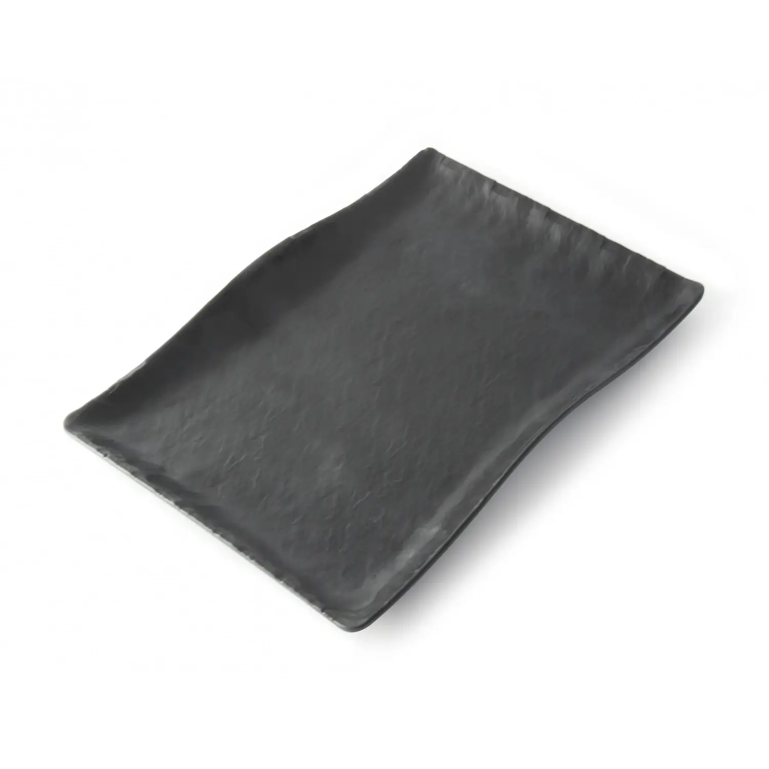 Plato rectangular grande con borde ondeado 32 x 21 x 3,5 cm Negro mate (Pack de 6 unidades)