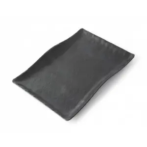 Plato rectangular grande con borde ondeado 32 x 21 x 3,5 cm Negro mate (Pack de 6 unidades)