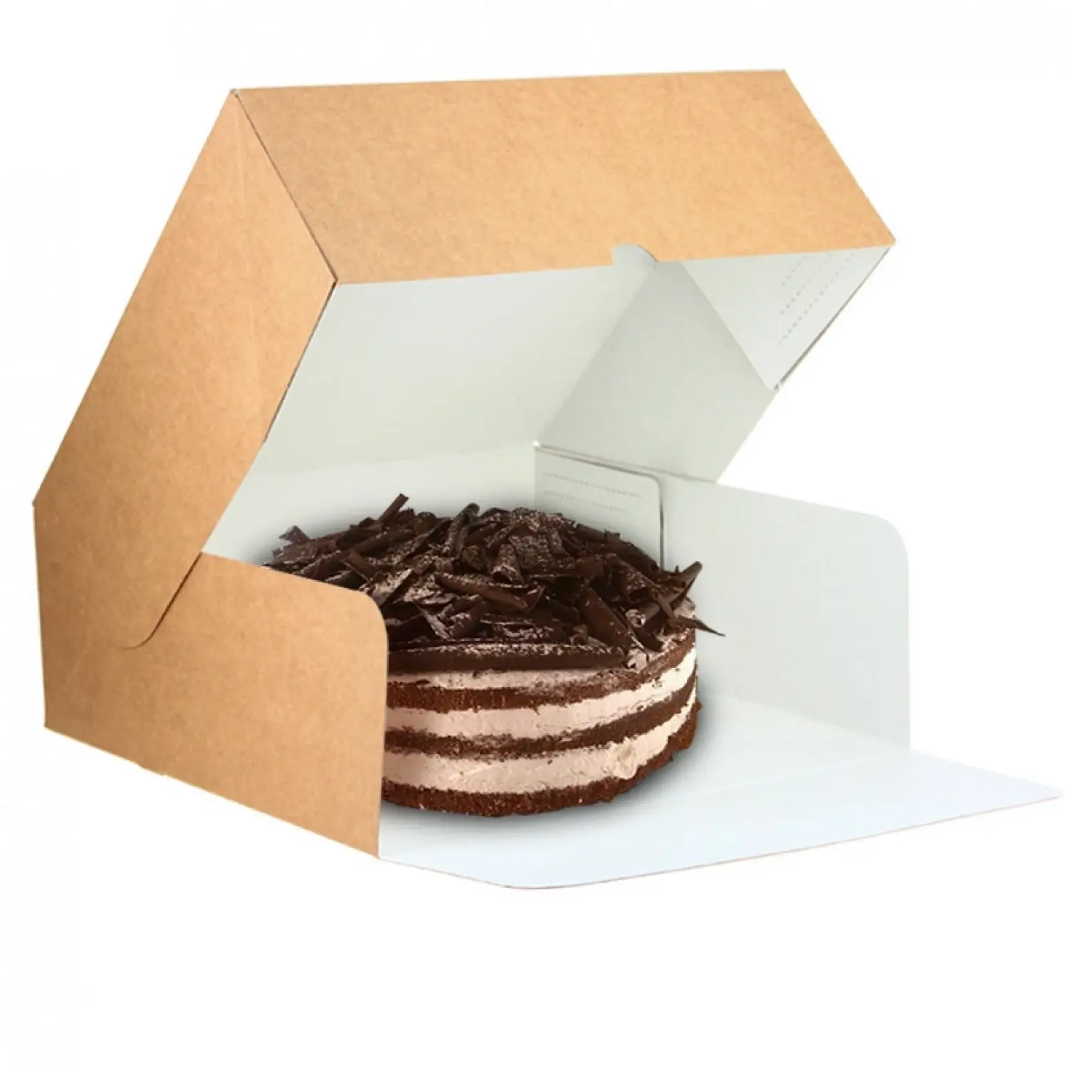 25 unidades. Caixa de bolo de papel kraft com abertura frontal (26x26x10 cm) | Ref: TAR008