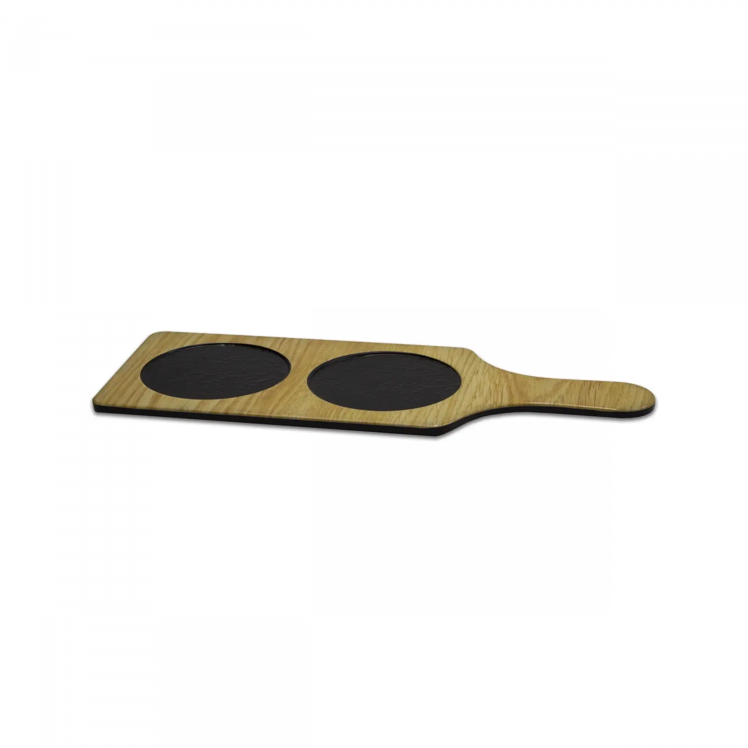 Pala rectangular de presentacion con 2 compartimentos 34x13 cm Madera/Negro (Pack de 6 unidades)