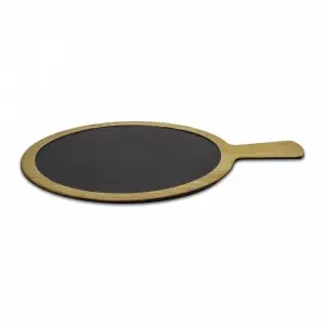 Base redonda c/asa 28x28 cm Madera/Negro (Pack de 6 unidades)