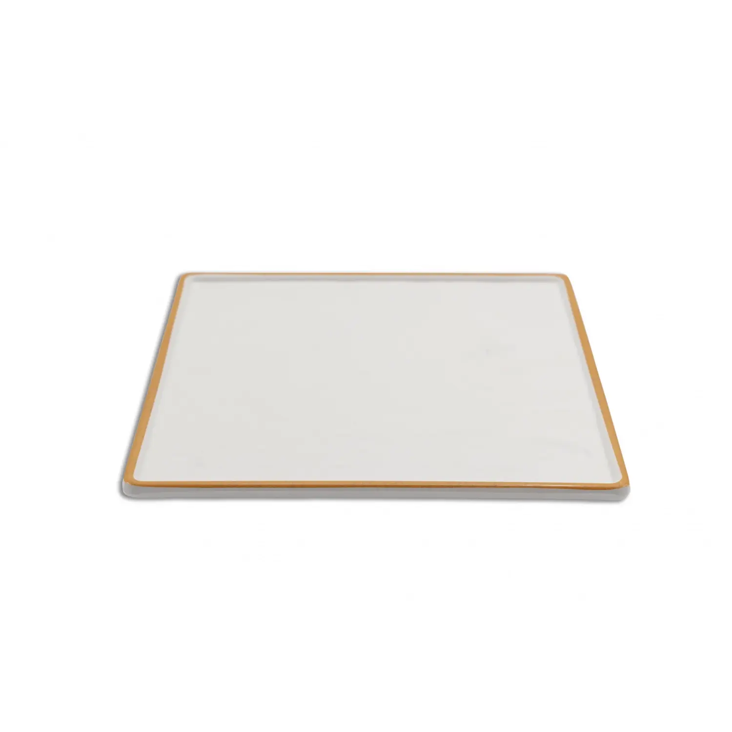Fuente cuadrada grande 26 x 26 x 1,5 cm Blanco con borde naranja (Pack de 6 unidades)