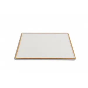 Fuente cuadrada grande 26 x 26 x 1,5 cm Blanco con borde naranja (Pack de 6 unidades)
